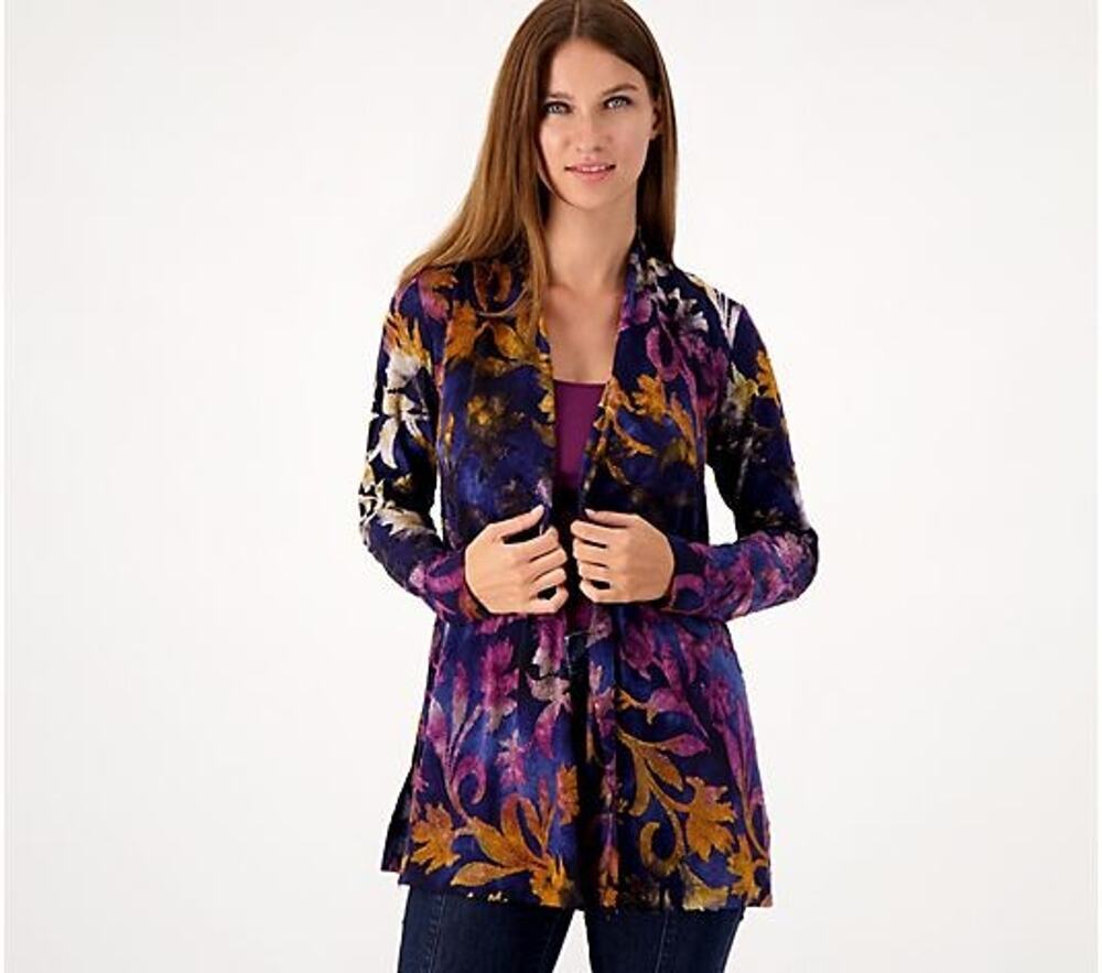 Susan Graver Cardigan XXS Tie Dye Clip Jacquard Long Sleeve Open Topper Stretch